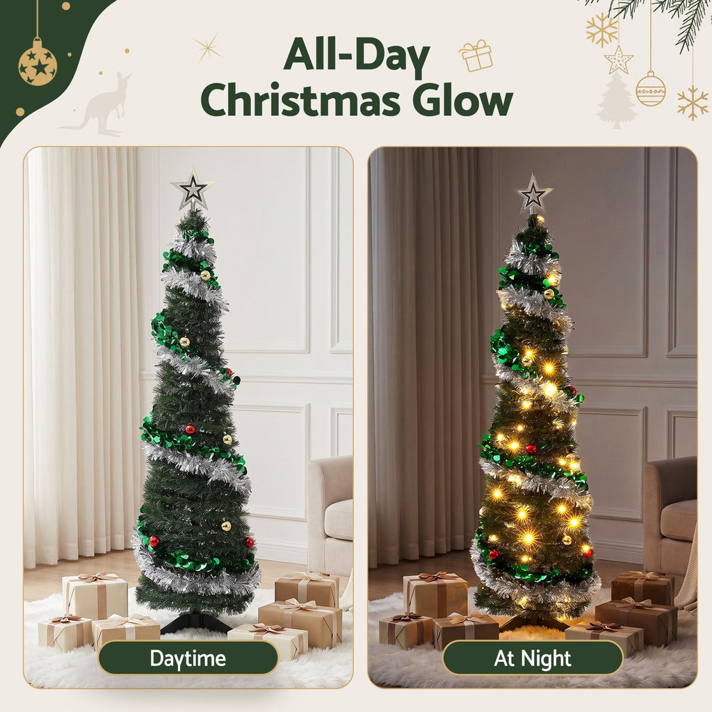 155cm Pre-Decorated Pop-Up Christmas Tree with 50 Warm White LEDs - Dimensions & Size Guide Diagram