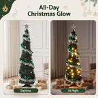 155cm Pre-Decorated Pop-Up Christmas Tree with 50 Warm White LEDs - Dimensions & Size Guide Diagram