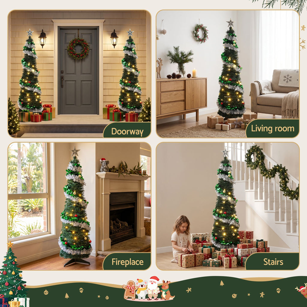 155cm Pre-Decorated Pop-Up Christmas Tree with 50 Warm White LEDs - Complete Package Contents & Accessories