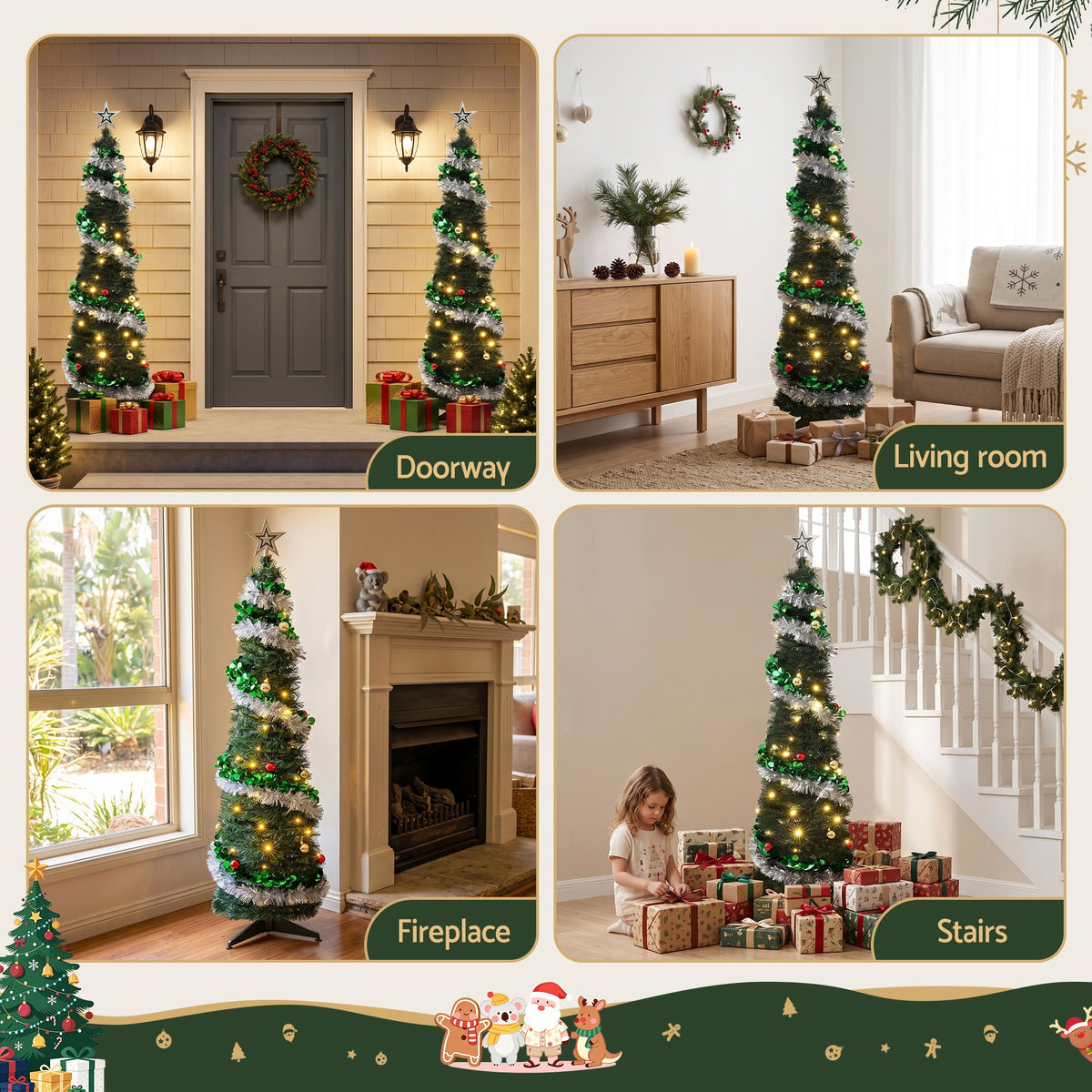 155cm Pre-Decorated Pop-Up Christmas Tree with 50 Warm White LEDs - Complete Package Contents & Accessories