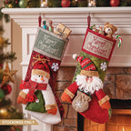 2-Pack Large 43.5cm 3D Plush Santa & Snowman Christmas Stockings - Front Main Product View | Jolly Wonderland Australia