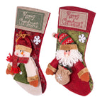 2-Pack Large 43.5cm 3D Plush Santa & Snowman Christmas Stockings - Close-Up Material & LED Detail View | Jolly Wonderland Australia