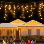 32m 960-LED Solar Christmas Icicle Roofline Lights Warm White - Main Studio Product View - Jolly Wonderland Australia