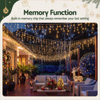 32m 960-LED Solar Christmas Icicle Roofline Lights Warm White - Australian Backyard & Living Room Lifestyle View