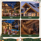 32m 960-LED Solar Christmas Icicle Roofline Lights Warm White - Complete Package Contents & Accessories