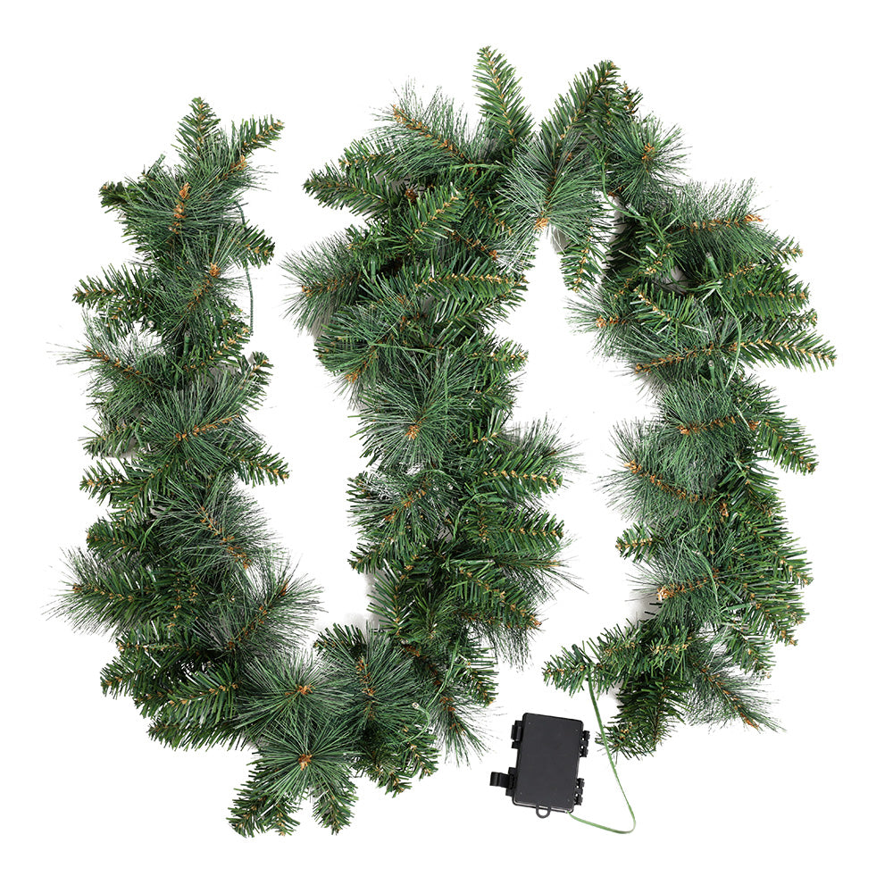 1.8m (6ft) Pre-Lit Lush Evergreen Christmas Garland (30 Warm LEDs) - Front Main Product View | Jolly Wonderland Australia