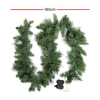 1.8m (6ft) Pre-Lit Lush Evergreen Christmas Garland (30 Warm LEDs) - Night-Time LED Illumination Glow View | Jolly Wonderland Australia
