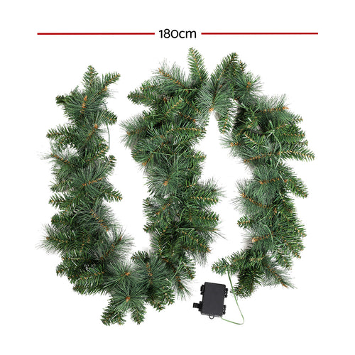 1.8m (6ft) Pre-Lit Lush Evergreen Christmas Garland (30 Warm LEDs) - Night-Time LED Illumination Glow View | Jolly Wonderland Australia