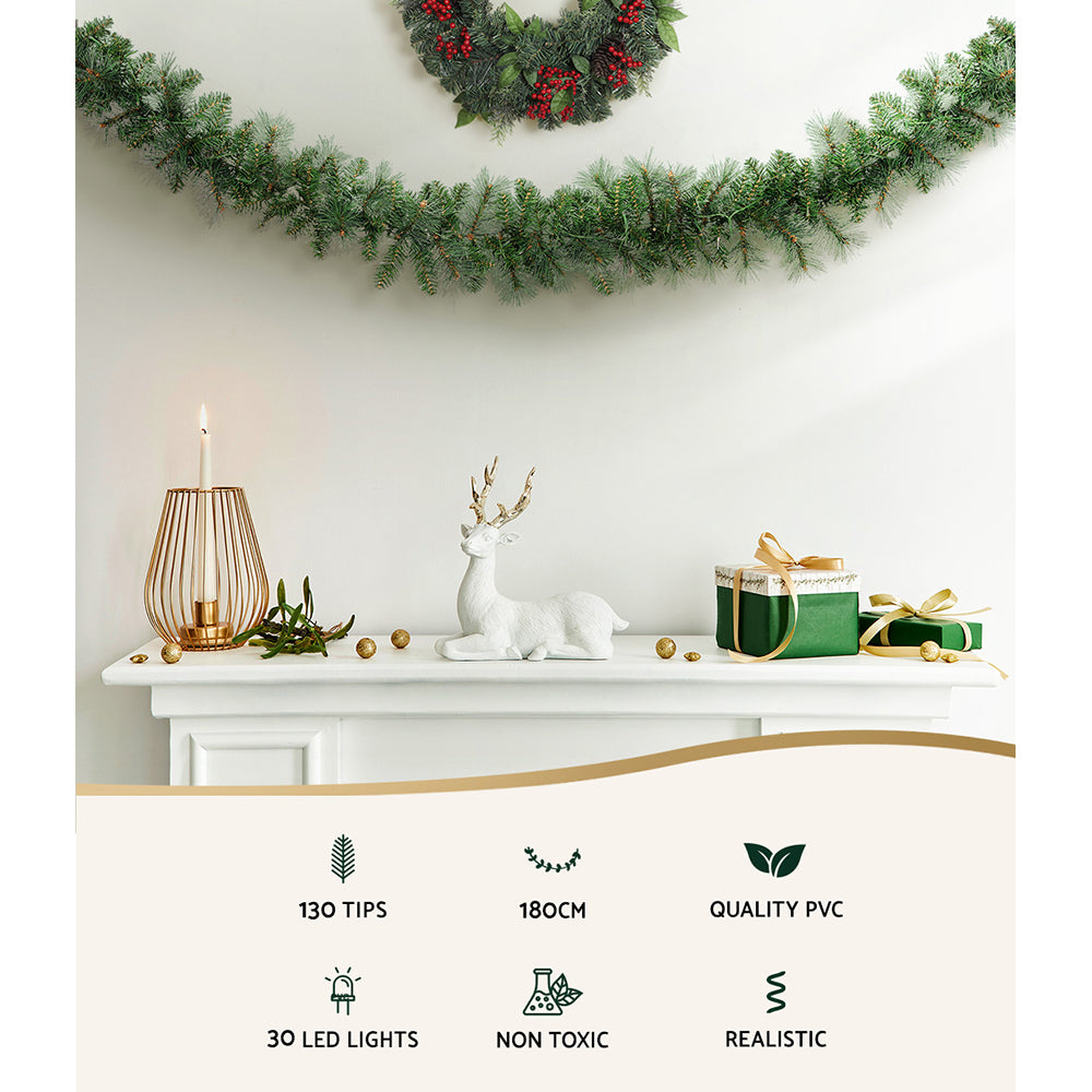 1.8m (6ft) Pre-Lit Lush Evergreen Christmas Garland (30 Warm LEDs) - Australian Garden & Living Room Lifestyle Setup | Jolly Wonderland Australia