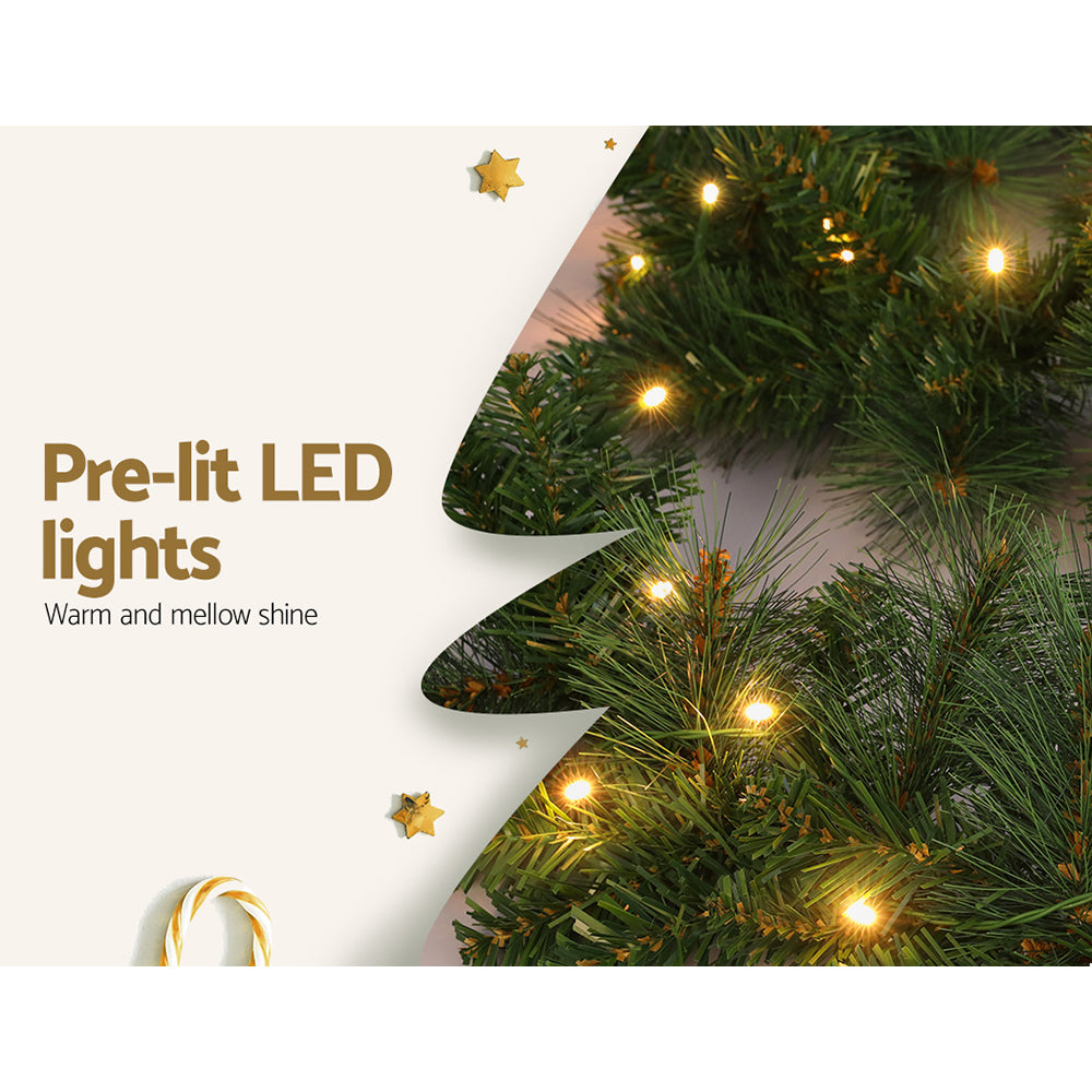 1.8m (6ft) Pre-Lit Lush Evergreen Christmas Garland (30 Warm LEDs) - Close-Up Material & LED Detail View | Jolly Wonderland Australia