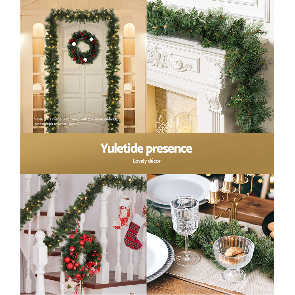 1.8m (6ft) Pre-Lit Lush Evergreen Christmas Garland (30 Warm LEDs) - Full Dimensions & Size Reference Diagram | Jolly Wonderland Australia