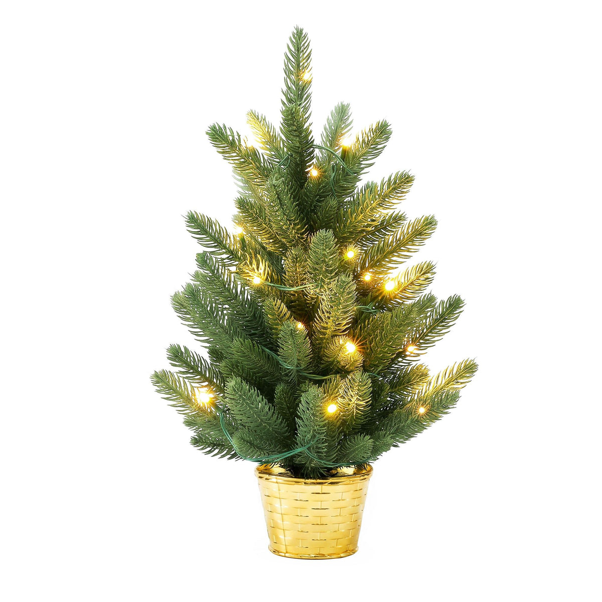 45cm Pre-Lit Mini Tabletop Christmas Tree with Gold Pot Base (20 LEDs) - Front Main Product View | Jolly Wonderland Australia