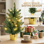 45cm Pre-Lit Mini Tabletop Christmas Tree with Gold Pot Base (20 LEDs) - Close-Up Material & LED Detail View | Jolly Wonderland Australia