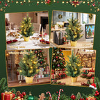 45cm Pre-Lit Mini Tabletop Christmas Tree with Gold Pot Base (20 LEDs) - Complete Package Contents & Accessories View | Jolly Wonderland Australia