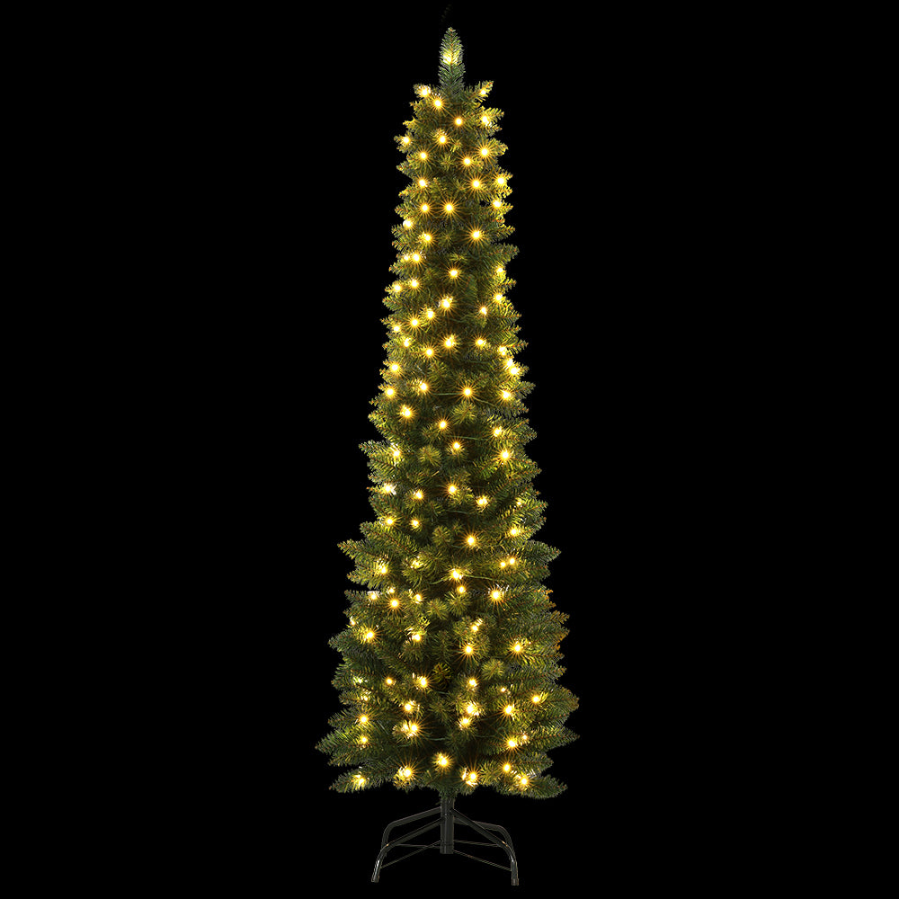 1.8m 6ft Pre-Lit Slim Pencil Christmas Tree 200 Warm White LEDs - Main Studio Product View - Jolly Wonderland Australia