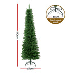 1.8m 6ft Pre-Lit Slim Pencil Christmas Tree 200 Warm White LEDs - Illuminated Night-Time Outdoor Display View