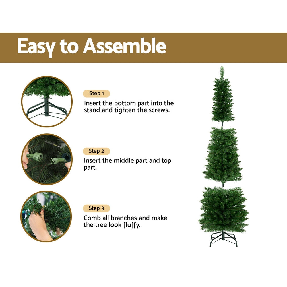 1.8m 6ft Pre-Lit Slim Pencil Christmas Tree 200 Warm White LEDs - Complete Package Contents & Accessories