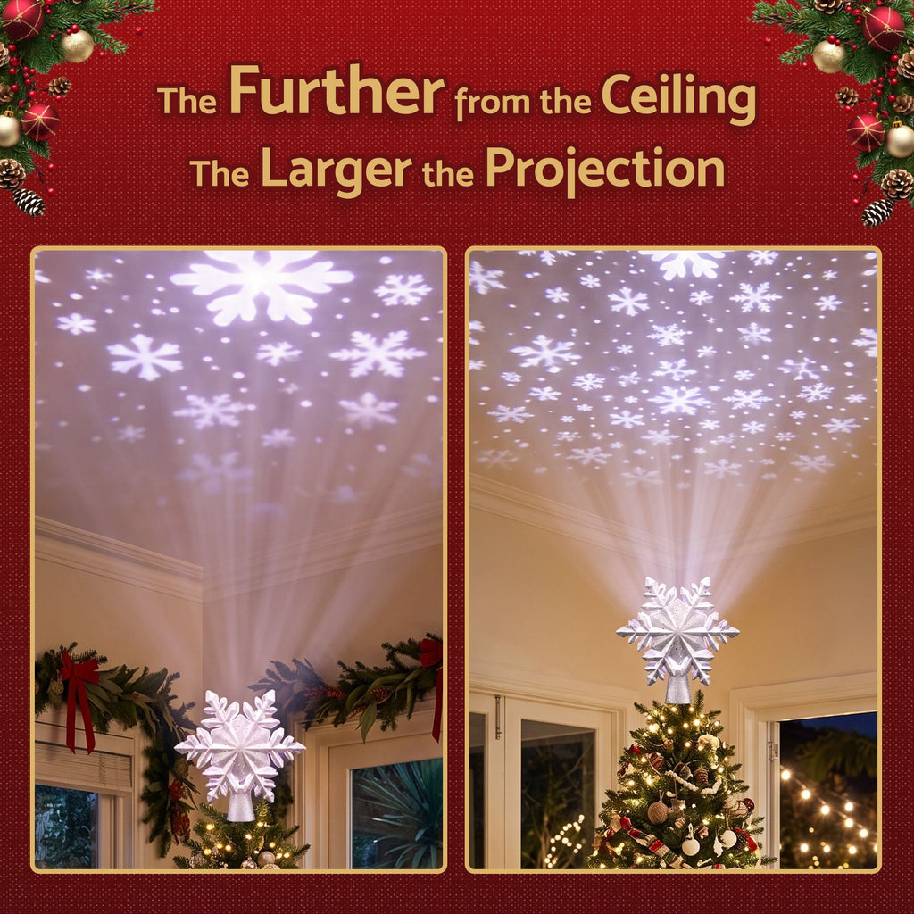 360° Rotating Snowflake LED Projector Christmas Tree Star Topper - Full Dimensions & Size Reference Diagram | Jolly Wonderland Australia