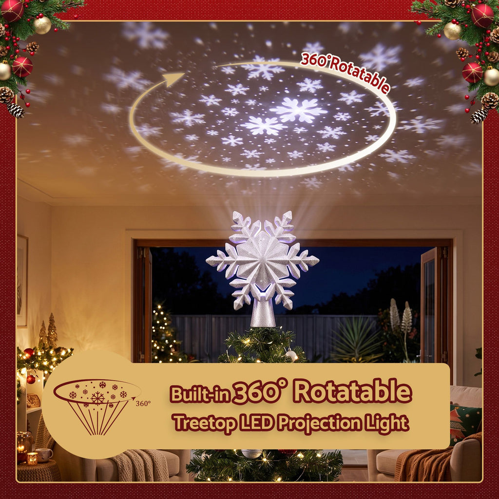 360° Rotating Snowflake LED Projector Christmas Tree Star Topper - Complete Package Contents & Accessories View | Jolly Wonderland Australia