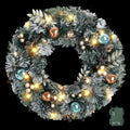 60cm Pre-Lit Snowy Frosted Christmas Door Wreath with 40 LEDs - Main Studio Product View - Jolly Wonderland Australia