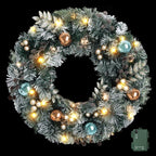 60cm Pre-Lit Snowy Frosted Christmas Door Wreath with 40 LEDs - Main Studio Product View - Jolly Wonderland Australia