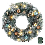 60cm Pre-Lit Snowy Frosted Christmas Door Wreath with 40 LEDs - Close-Up Weatherproof & LED Detail