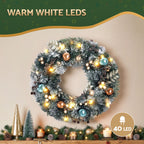 60cm Pre-Lit Snowy Frosted Christmas Door Wreath with 40 LEDs - Australian Backyard & Living Room Lifestyle View
