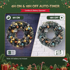 60cm Pre-Lit Snowy Frosted Christmas Door Wreath with 40 LEDs - Complete Package Contents & Accessories