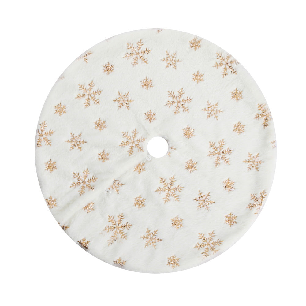 90cm Luxury Sequin Snowflake Plush Christmas Tree Skirt Mat - Front Main Product View | Jolly Wonderland Australia