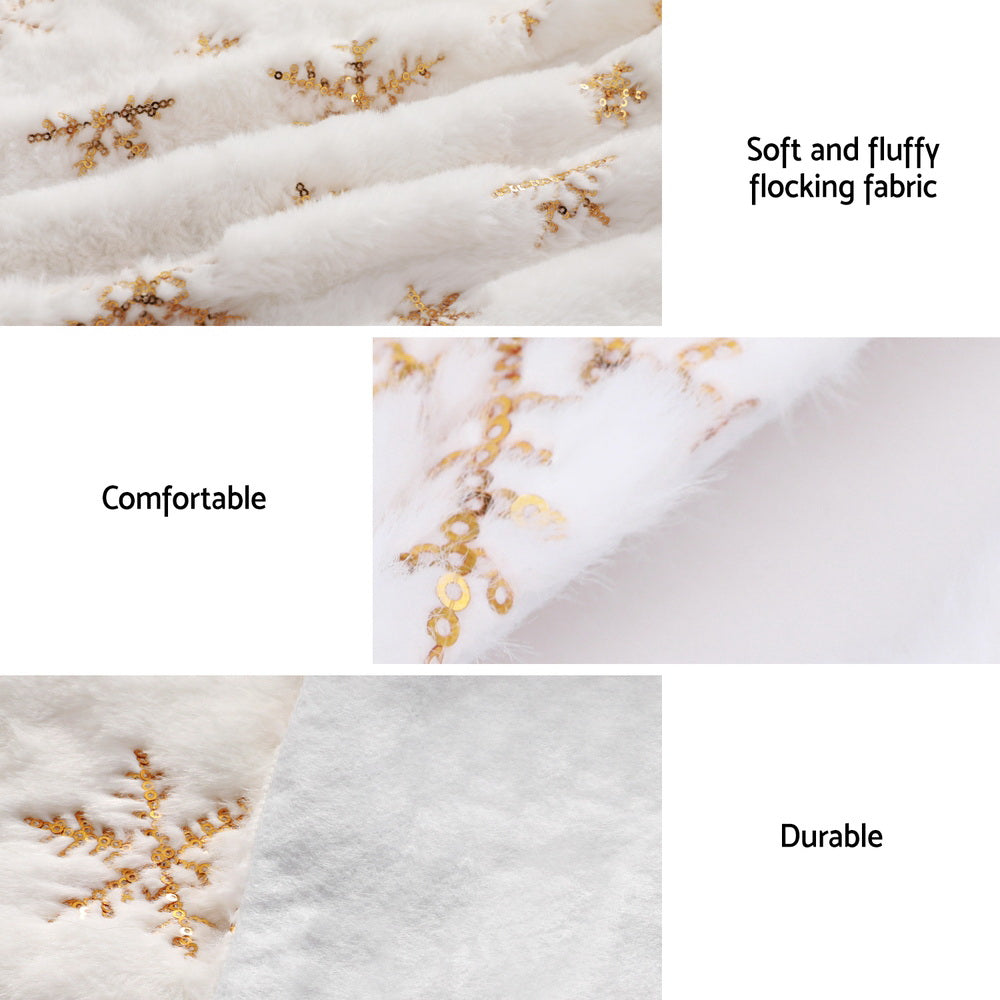 90cm Luxury Sequin Snowflake Plush Christmas Tree Skirt Mat - Full Dimensions & Size Reference Diagram | Jolly Wonderland Australia