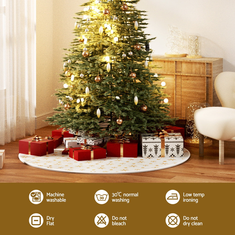 90cm Luxury Sequin Snowflake Plush Christmas Tree Skirt Mat - Complete Package Contents & Accessories View | Jolly Wonderland Australia
