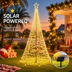 3.6m 12ft Solar LED Flagpole Outdoor Christmas Tree 800 Warm White LEDs - Illuminated Night-Time Outdoor Display View