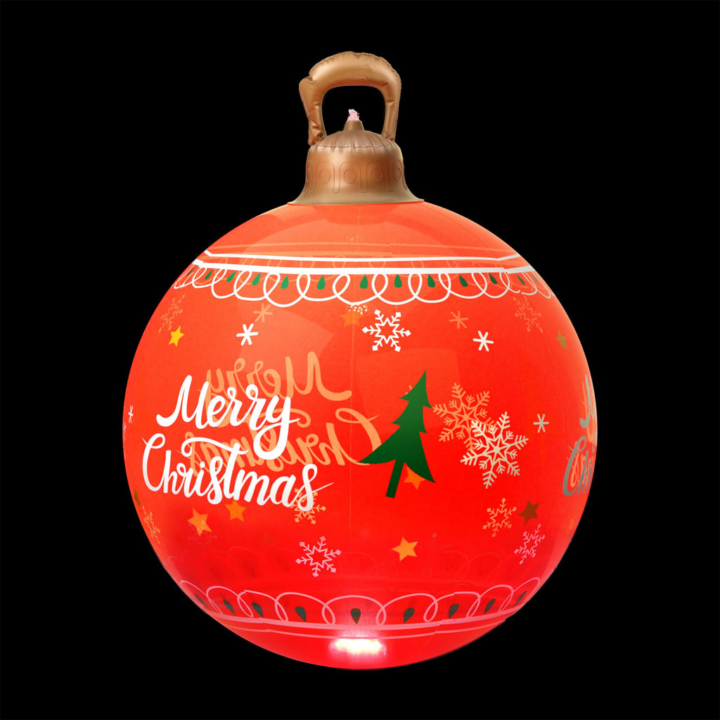 60cm Giant LED Illuminated Outdoor Christmas Inflatable Bauble (Red) - Night-Time LED Illumination Glow View | Jolly Wonderland Australia