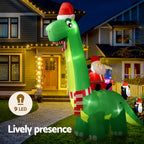 3.8m (13ft) Colossal Santa Dinosaur & Snowman LED Christmas Inflatable - Australian Garden & Living Room Lifestyle Setup | Jolly Wonderland Australia