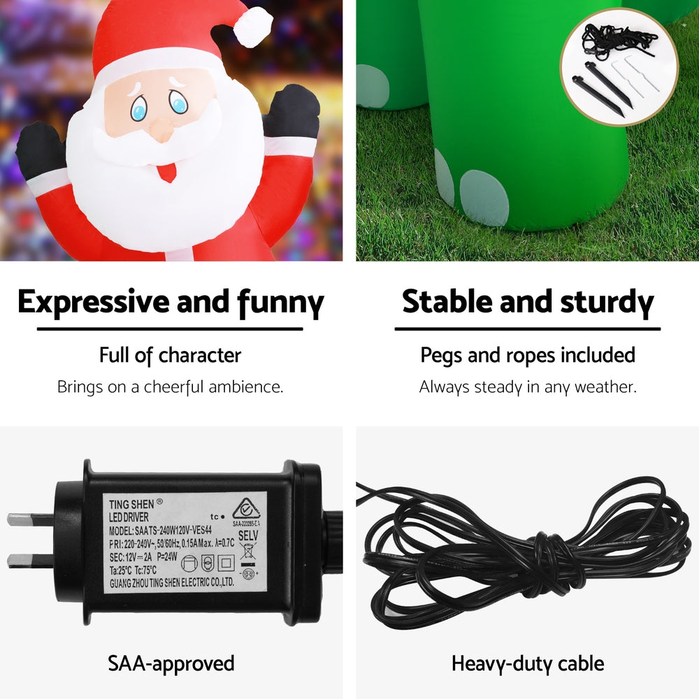 3.8m (13ft) Colossal Santa Dinosaur & Snowman LED Christmas Inflatable - Full Dimensions & Size Reference Diagram | Jolly Wonderland Australia