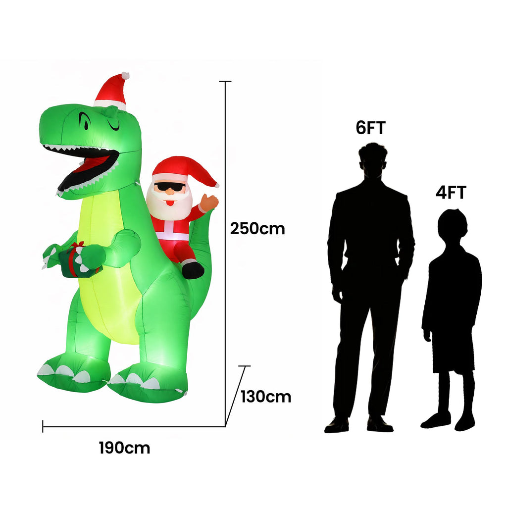 2.5m Giant Christmas T-Rex Dinosaur LED Yard Inflatable - Illuminated Night-Time Outdoor Display View