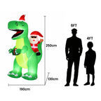 2.5m Giant Christmas T-Rex Dinosaur LED Yard Inflatable - Illuminated Night-Time Outdoor Display View