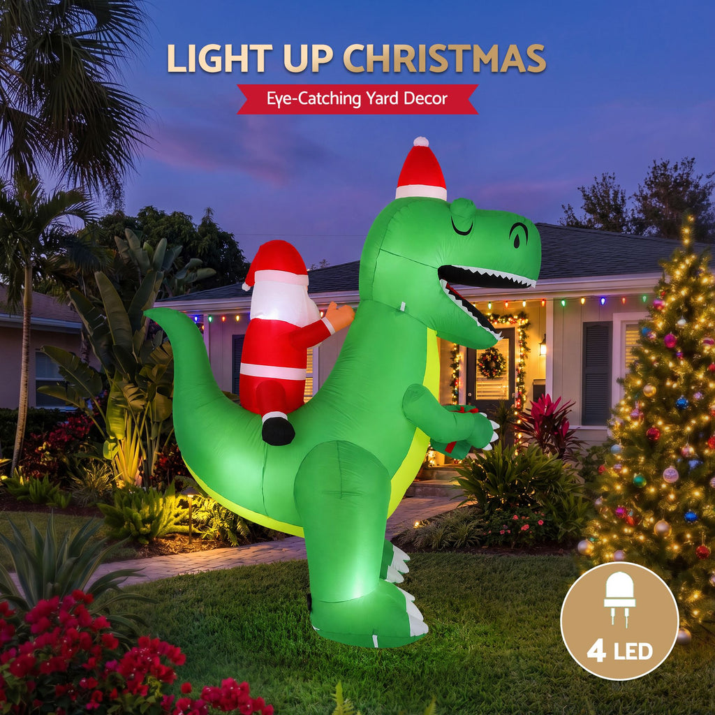 2.5m Giant Christmas T-Rex Dinosaur LED Yard Inflatable - Australian Backyard & Living Room Lifestyle View