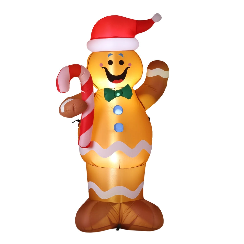 1.5m (5ft) LED Gingerbread Man & Candy Cane Christmas Inflatable - Night-Time LED Illumination Glow View | Jolly Wonderland Australia