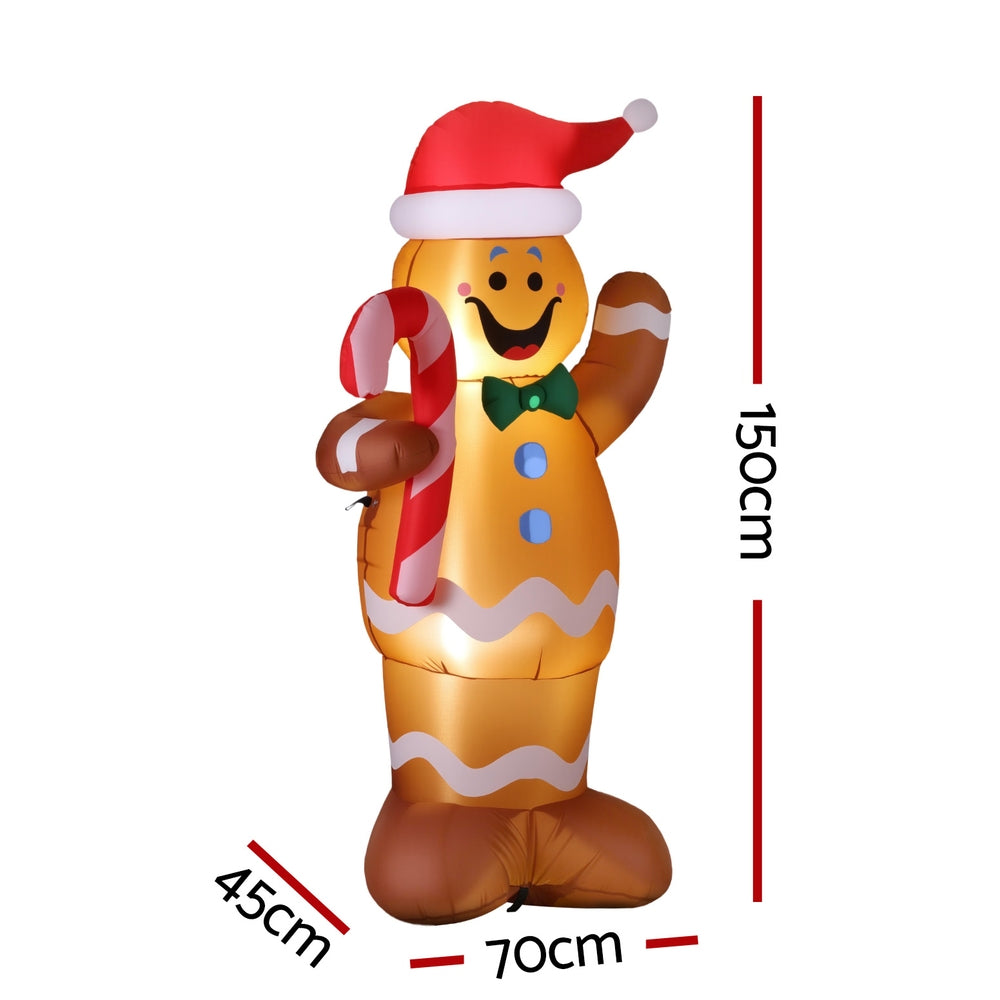 1.5m (5ft) LED Gingerbread Man & Candy Cane Christmas Inflatable - Australian Garden & Living Room Lifestyle Setup | Jolly Wonderland Australia