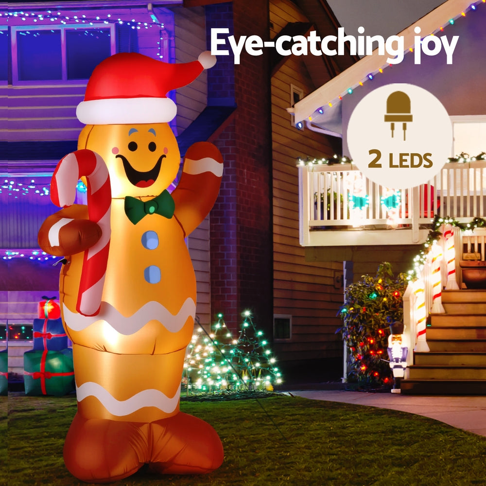 1.5m (5ft) LED Gingerbread Man & Candy Cane Christmas Inflatable - Full Dimensions & Size Reference Diagram | Jolly Wonderland Australia