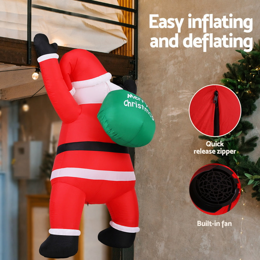 1.9m Climbing Santa LED Outdoor Christmas Inflatable Display - Australian Backyard & Living Room Lifestyle View