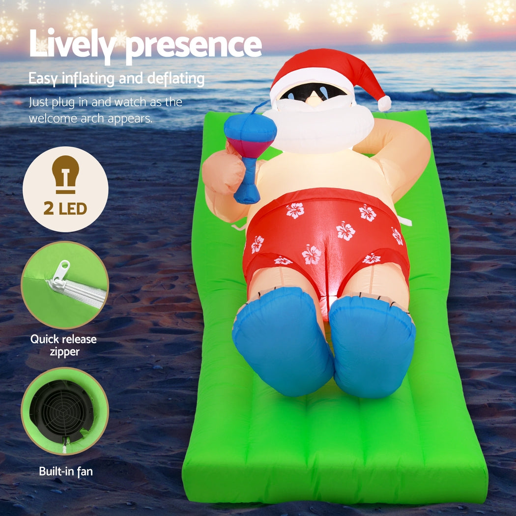 1.8m Aussie Summer Beach Santa LED Christmas Inflatable - Dimensions & Size Guide Diagram