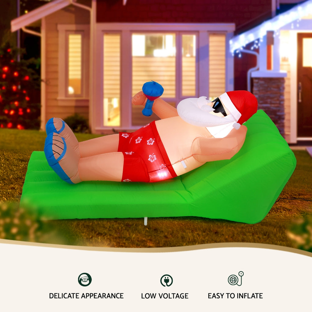 1.8m Aussie Summer Beach Santa LED Christmas Inflatable - Close-Up Weatherproof & LED Detail