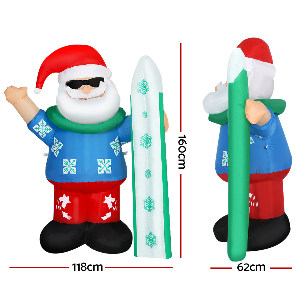 1.6m (5ft) Illuminated LED Santa Claus Outdoor Christmas Inflatable - Night-Time LED Illumination Glow View | Jolly Wonderland Australia