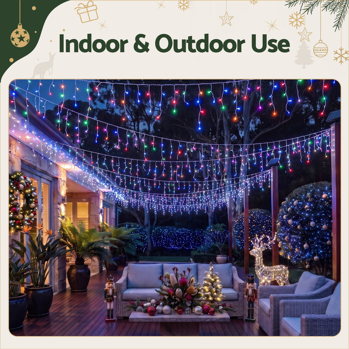 12.5m 500-LED Solar Christmas Icicle Lights Multi-Colour - Complete Package Contents & Accessories