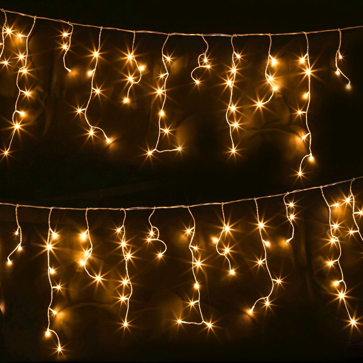 12.5m 500-LED Solar Christmas Icicle Lights Warm White - Main Studio Product View - Jolly Wonderland Australia