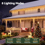 12.5m 500-LED Solar Christmas Icicle Lights Warm White - Close-Up Weatherproof & LED Detail