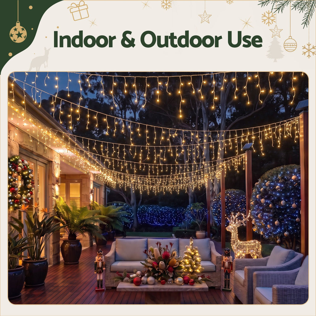12.5m 500-LED Solar Christmas Icicle Lights Warm White - Complete Package Contents & Accessories