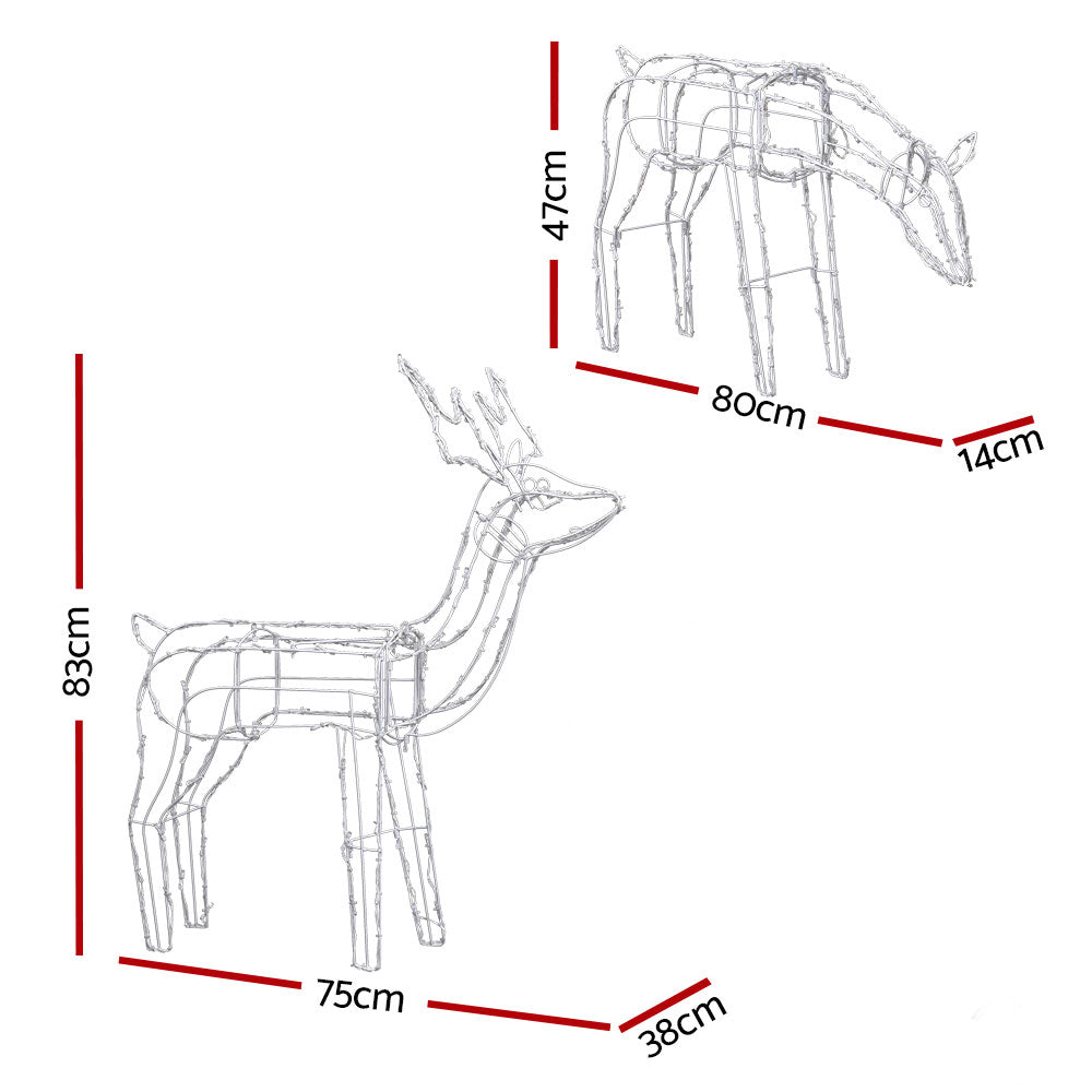 2-Piece Solar 3D Christmas Reindeer Family LED Motif Display - Illuminated Night-Time Outdoor Display View